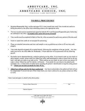 AbbeyCare Payroll Procedures Agreement