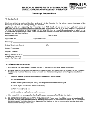 National University of Singapore Transcript Request Form