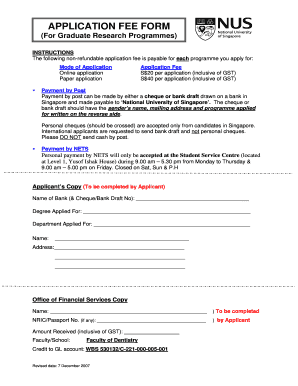 Application Fee Form for Graduate Research Programmes