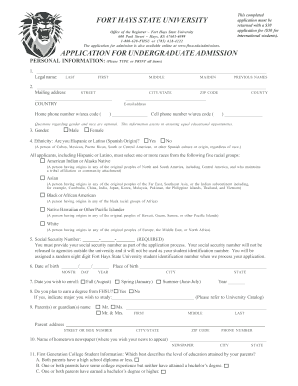 Fort Hays State University Undergraduate Admission Application