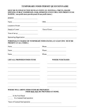 Temporary Food Permit Questionnaire