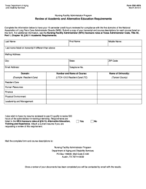 Texas Nursing Facility Administrator Form 5501-NFA
