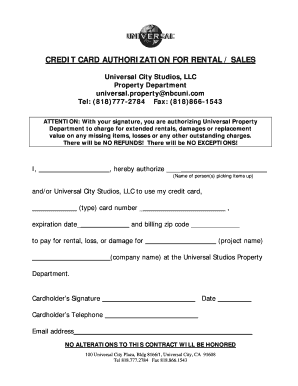 Credit Card Authorization for Rental Sales