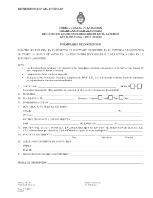 Formulario de Inscripción para Argentinos Residentes en el Exterior