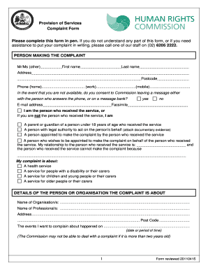 Complaint Form for Health and Social Services