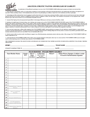 Amateur Athletic Waiver and Release of Liability