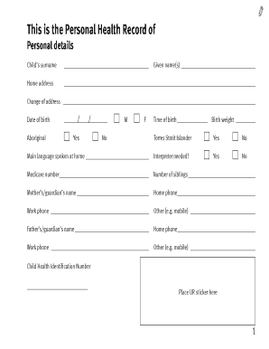 Queensland Child Health Record Form