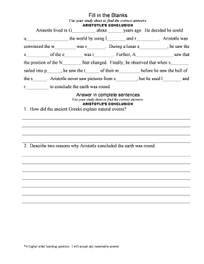 Aristotle's Conclusion Worksheet