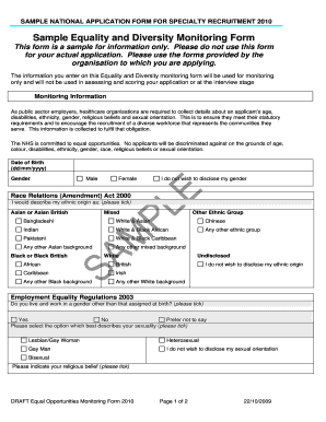 Sample Equality and Diversity Monitoring Form