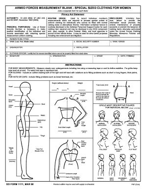 Armed Forces Measurement Blank - Special Sized Clothing for Women