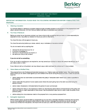 Berkley Insurance Australia Proposal Form