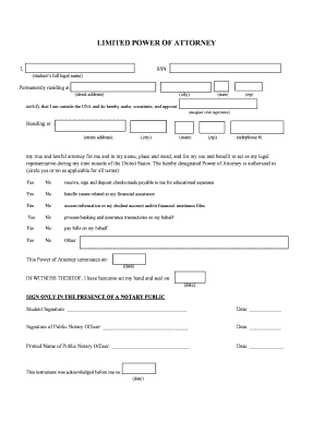 Limited Power of Attorney for Student
