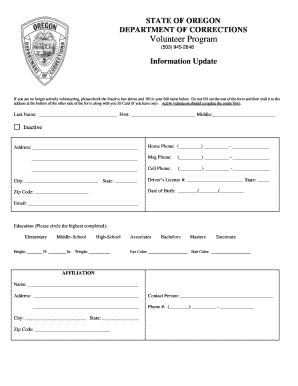 Oregon Volunteer Program Information Update Form
