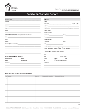Paediatric Transfer Record