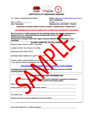 Certificate of Insurance Request