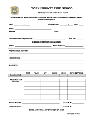 Medical REHAB Evaluation Form