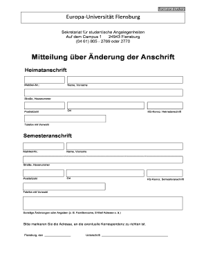 Mitteilung über Änderung der Anschrift