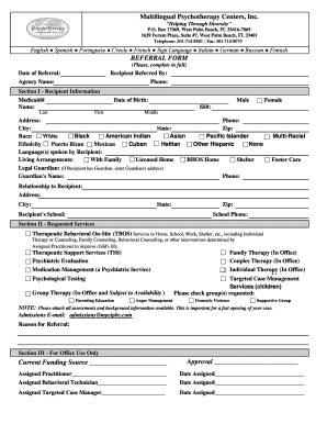 Multilingual Psychotherapy Centers Referral Form
