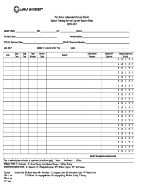 Speech Therapy Service Log with Session Notes