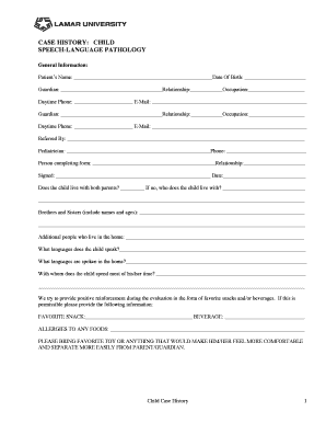 Child Speech-Language Pathology Case History Form