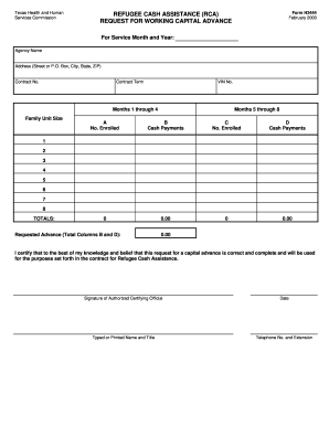 Texas Refugee Cash Assistance Request Form