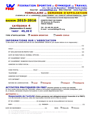 FORMULAIRE DE DEMANDE D’AFFILIATION