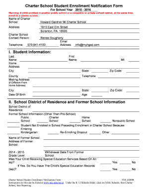 Charter School Student Enrollment Notification Form