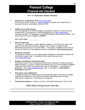 Fremont College Financial Aid Checklist