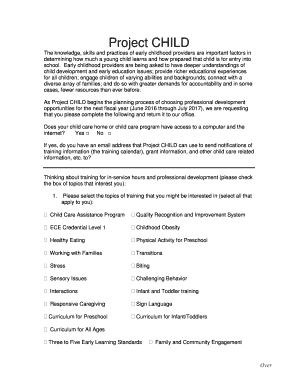 Project CHILD Professional Development Survey