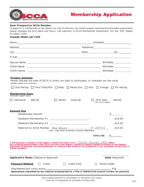 Sports Car Club of America Membership Application