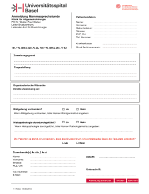 Anmeldung Mammasprechstunde
