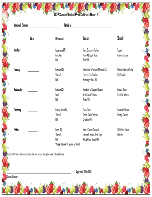 CCFP Standard Limited Prep Children's Menu