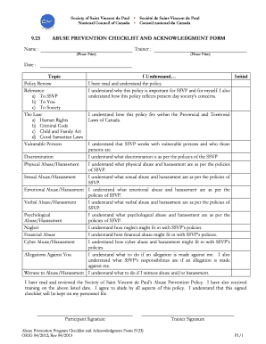 Abuse Prevention Checklist and Acknowledgment Form