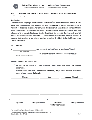 DÉCLARATION ANNUELLE RELATIVE AUX OFFENSES DE NATURE CRIMINELLE