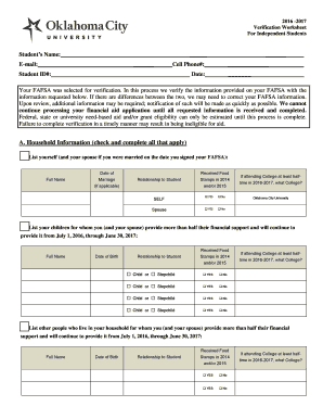 Verification Worksheet for Independent Students