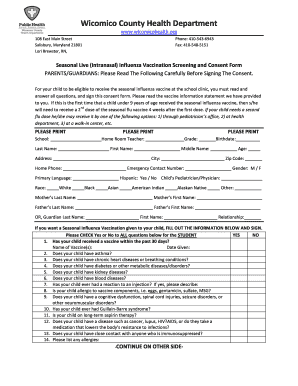 Seasonal Influenza Vaccination Consent Form