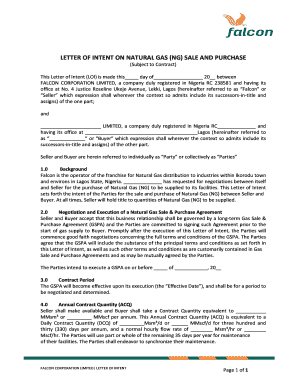 Letter of intent sample - Letter of intent on natural gas - Falcon Corporation Limited