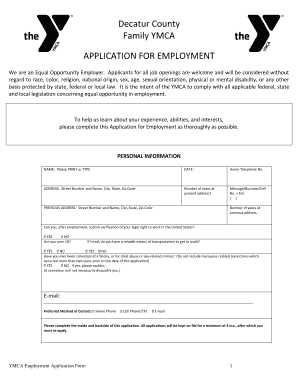 YMCA Employment Application Form