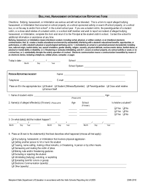 Bullying Harassment Intimidation Reporting Form