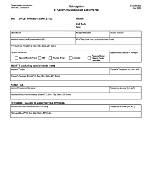 Texas Health and Human Services Commission Subrogation Form