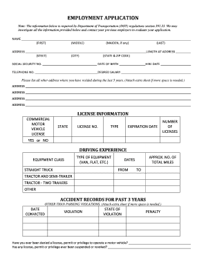 DOT Employment Application Form
