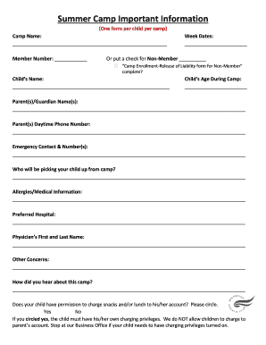 Summer Camp Enrollment Form