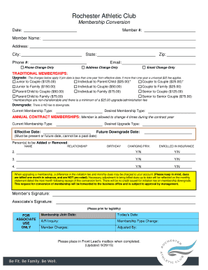Rochester Athletic Club Membership Conversion Form