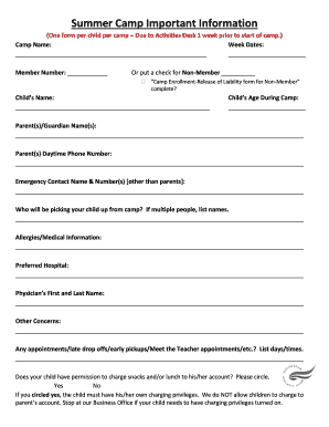 Summer Camp Enrollment Form