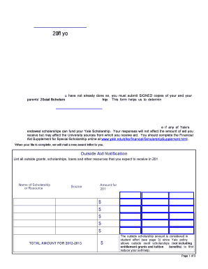 Yale University 2012-2013 Family Information Supplement