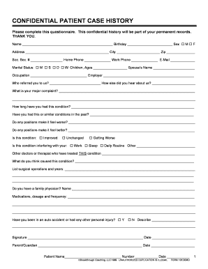 Confidential Patient Case History Form