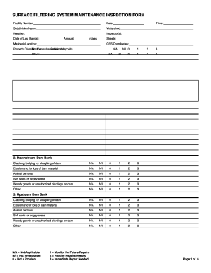 Surface Filtering System Maintenance Inspection Form