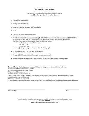 Carrier Checklist and Profile Form