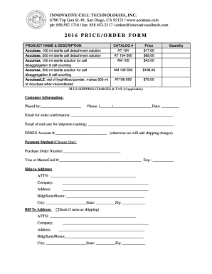 2016 Price Order Form