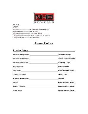 Home Construction Specification Form